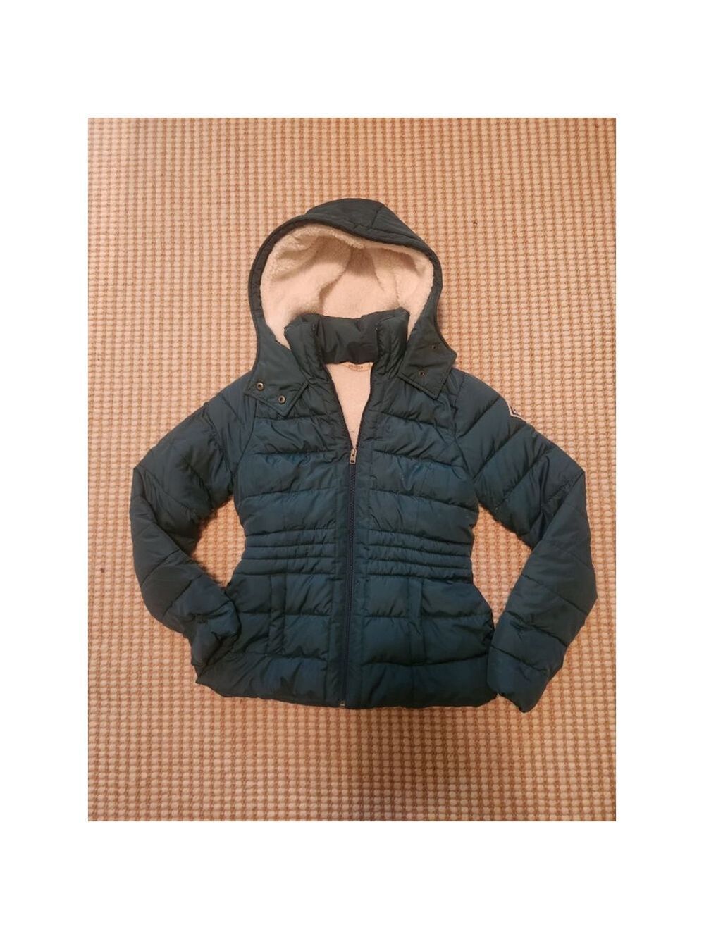 Women's Hollister Fitted PufferJacket S Green with Warm Comfy Sherpa Lining